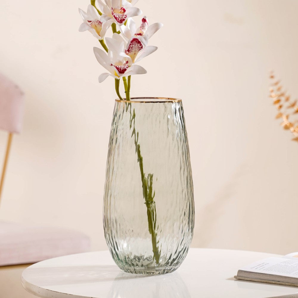 Tree Bark Textured Glass Vase Grey