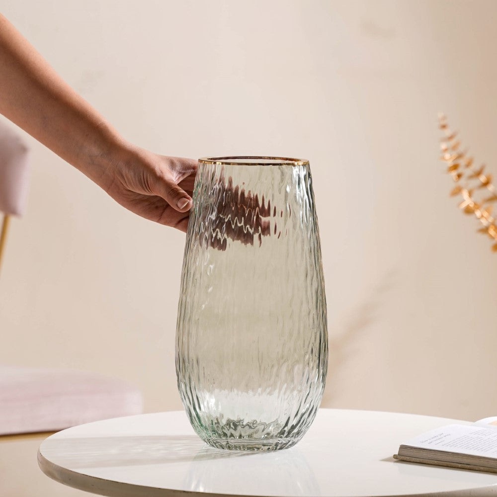 Tree Bark Textured Glass Vase Grey