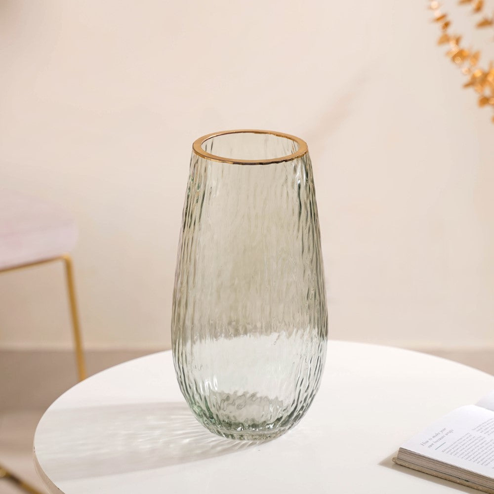 Tree Bark Textured Glass Vase Grey