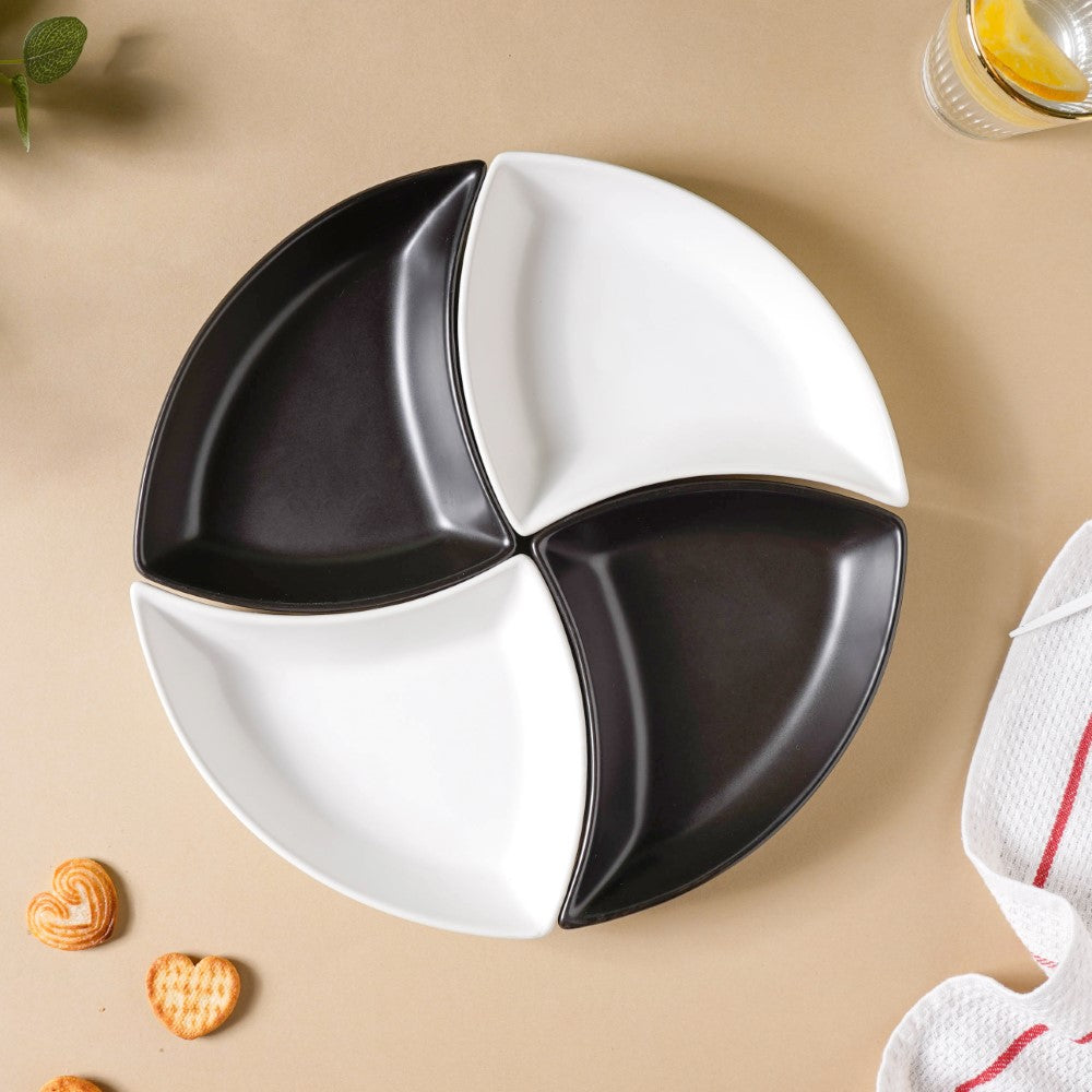 Snack Party Plate Set of 4 Black And White Nestasia