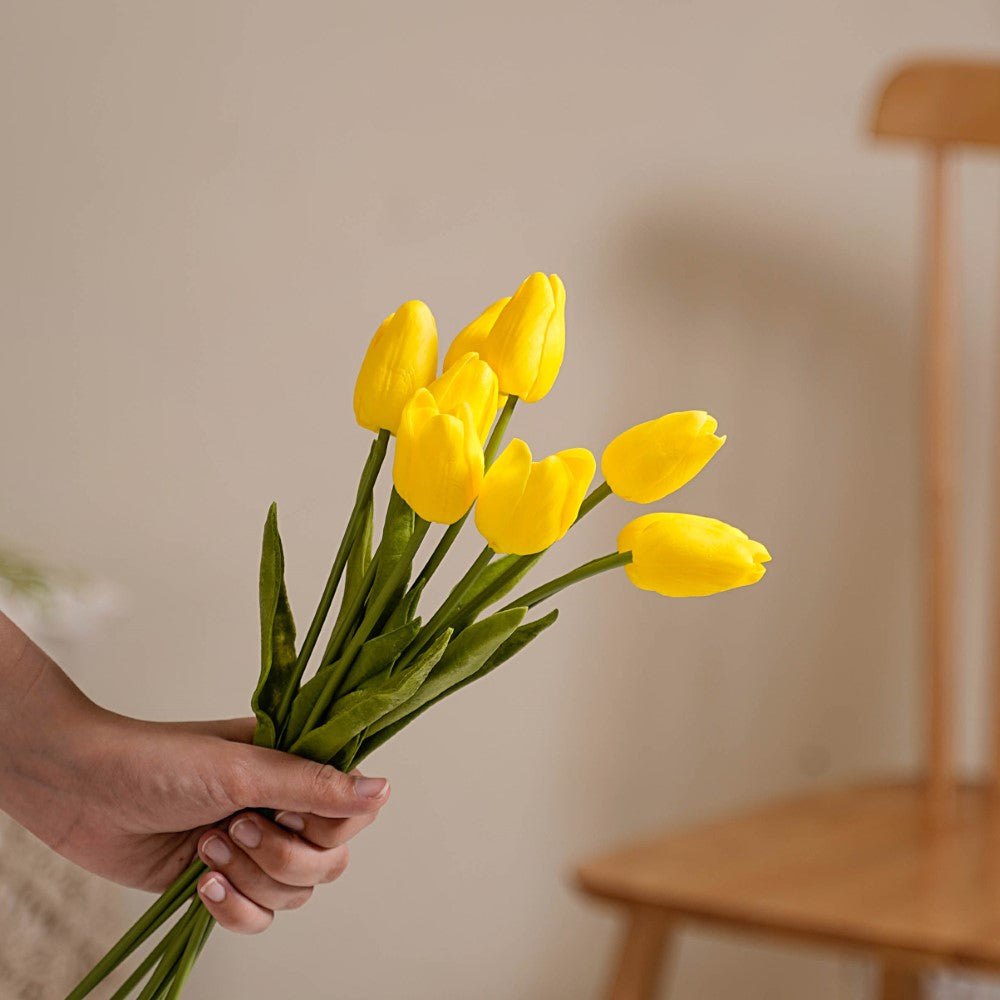 Artificial Tulip Flowers Yellow Set Of 9 Nestasia