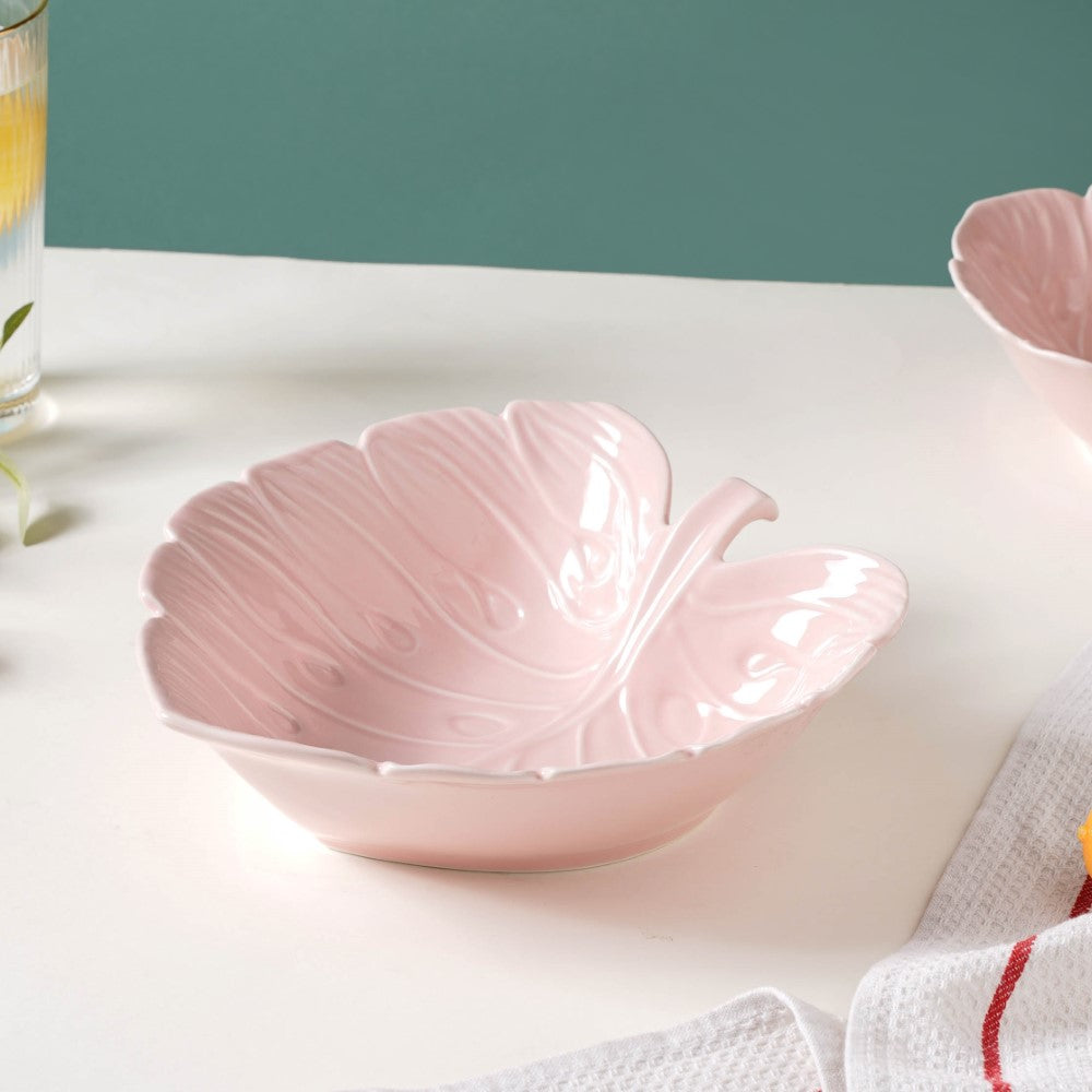 Ceramic Taro Leaf Serving Bowl Pink 700 ml Nestasia