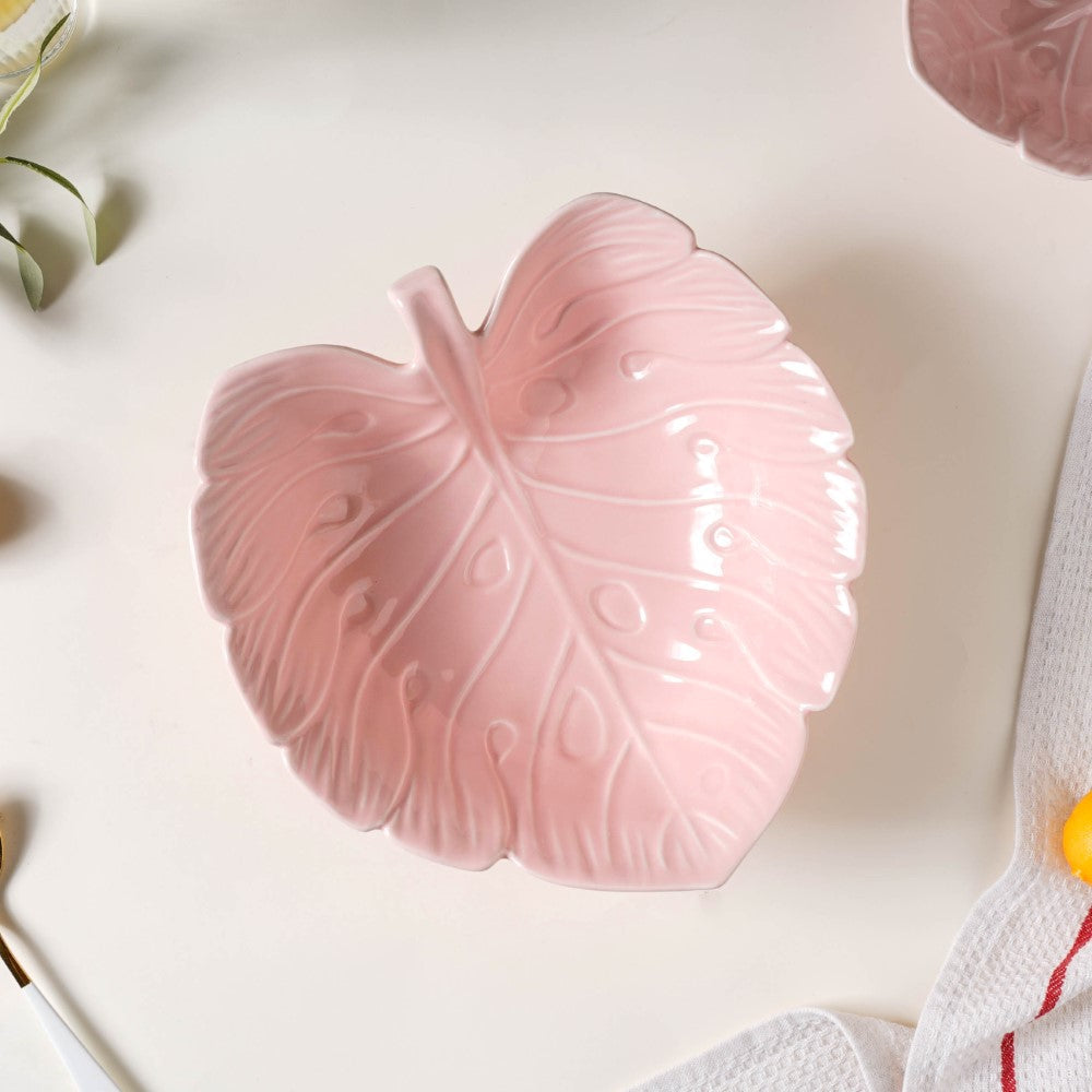 Ceramic Taro Leaf Serving Bowl Pink 700 ml Nestasia
