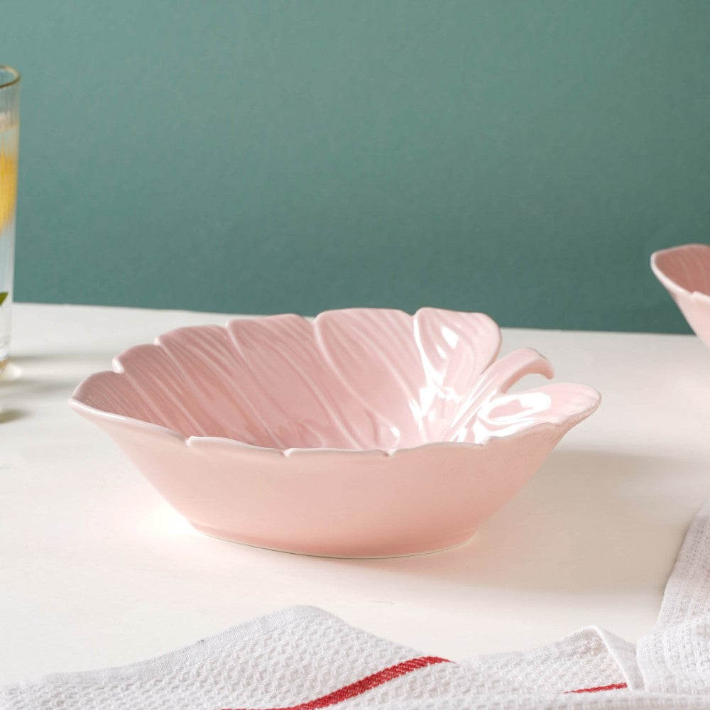 Ceramic Taro Leaf Serving Bowl Pink 700 ml Nestasia