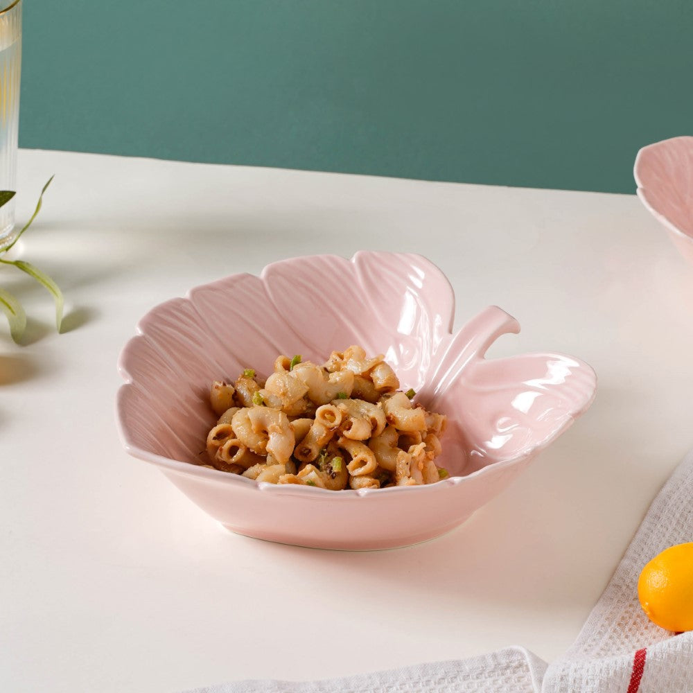 Ceramic Taro Leaf Serving Bowl Pink 700 ml Nestasia