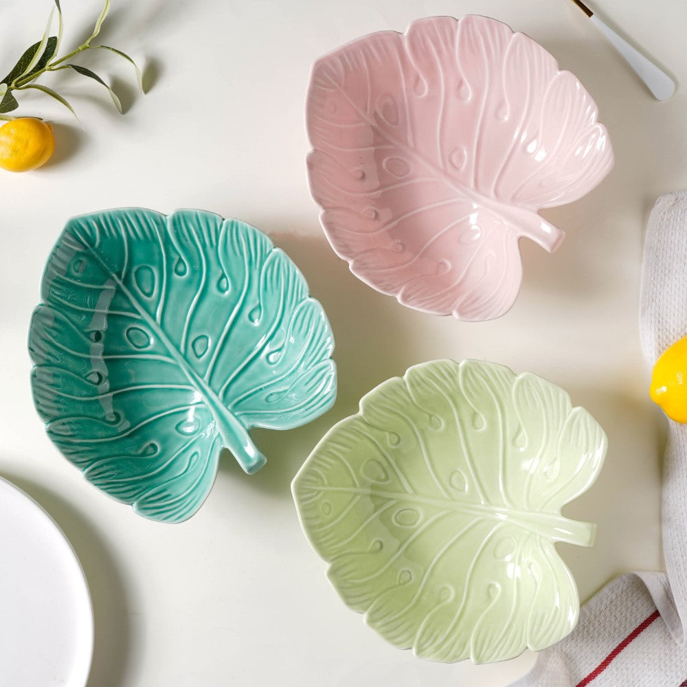 Ceramic Taro Leaf Serving Bowl Pink 700 ml Nestasia