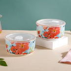 Meadow Muse Ceramic Lunch Box Blue 550 ml Set Of 2 Nestasia