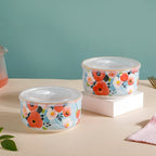 Meadow Muse Ceramic Lunch Box Blue 550 ml Set Of 2 Nestasia