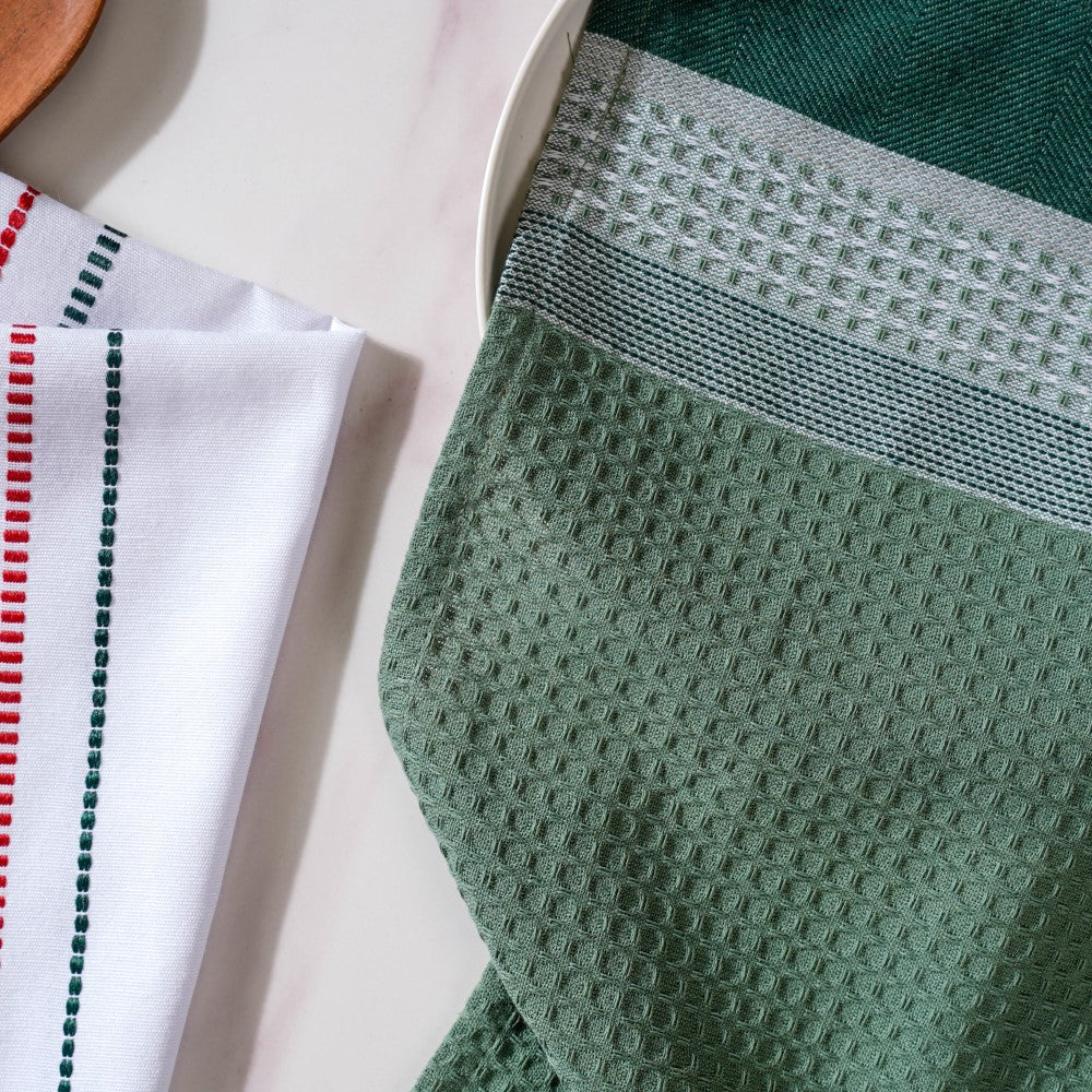 Green White Stripes Cotton Hand Towel Set Of 2 Nestasia