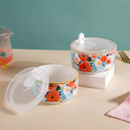 Meadow Muse Ceramic Lunch Box Blue 550 ml Set Of 2 Nestasia