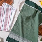 Green White Stripes Cotton Hand Towel Set Of 2 Nestasia