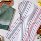 Green White Stripes Cotton Hand Towel Set Of 2 Nestasia