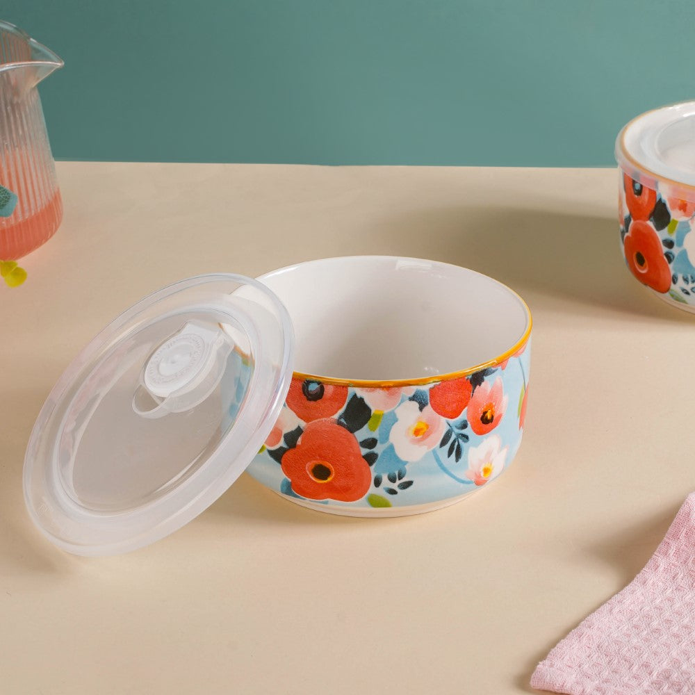 Meadow Muse Ceramic Lunch Box Blue 550 ml Set Of 2 Nestasia