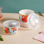 Meadow Muse Ceramic Lunch Box Blue 550 ml Set Of 2 Nestasia