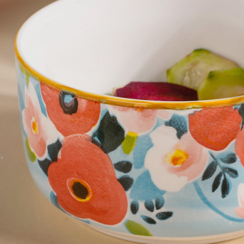 Meadow Muse Ceramic Lunch Box Blue 550 ml Set Of 2 Nestasia