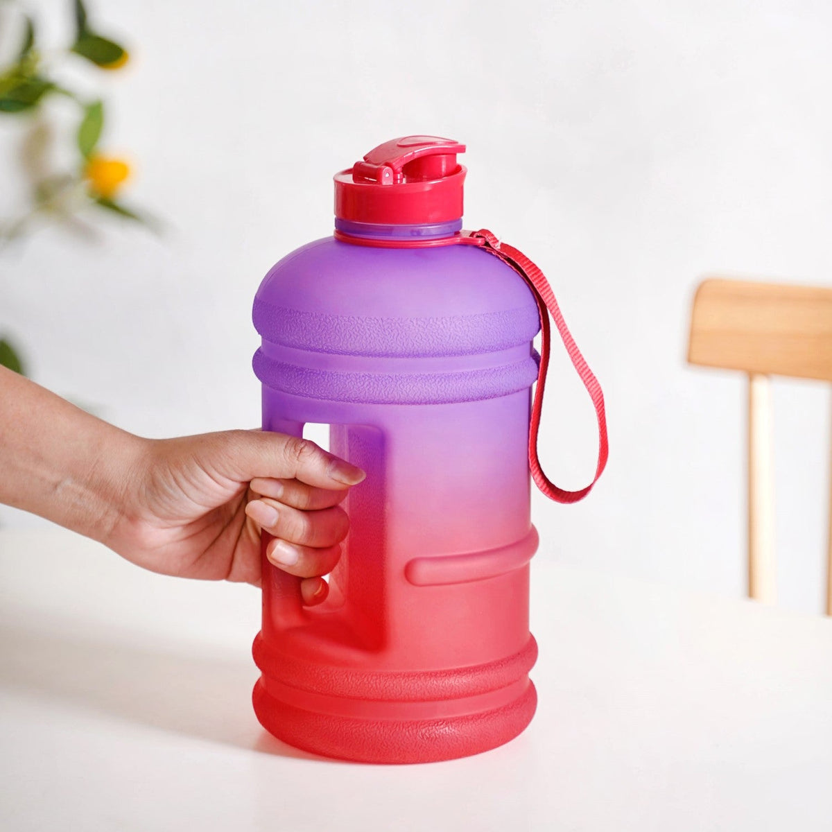 AquaBurst Large Gym Water Bottle With Handle Ombre Purple Red 2200ml Nestasia