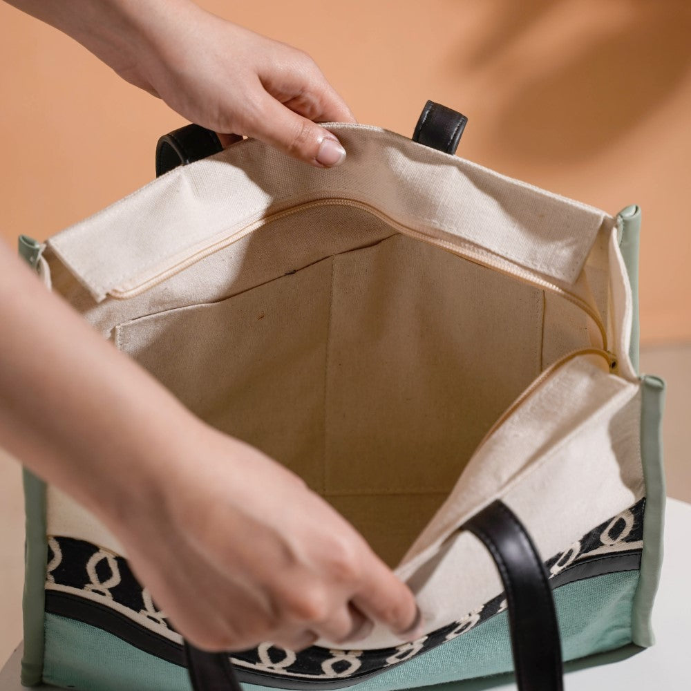 Eco-friendly Carryall Tote Bag Mint Small 12 x 10 Inch Nestasia