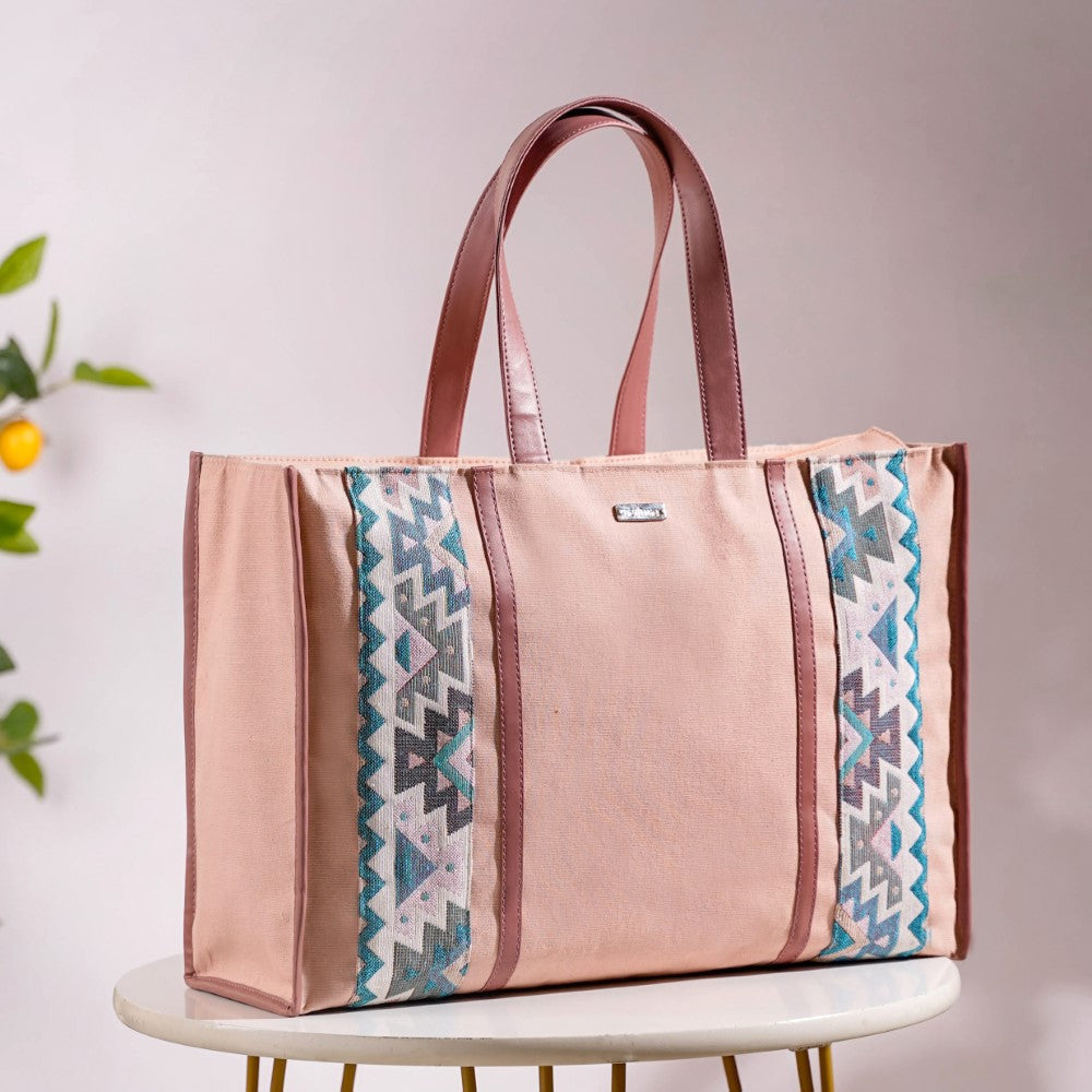 Boho Shopper Bag Pink Large 17 X 12 Inch Nestasia
