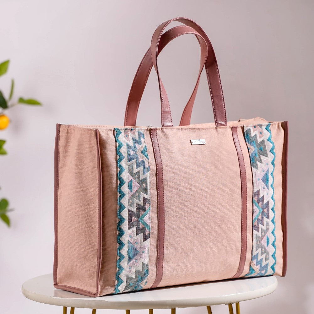 Boho Shopper Bag Pink Set Of 2 Nestasia