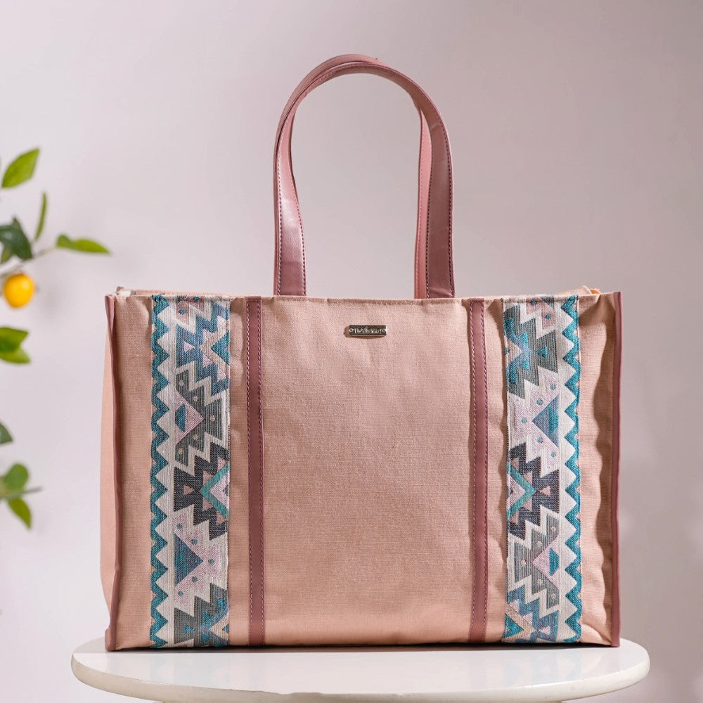 Boho Shopper Bag Pink Large 17 X 12 Inch Nestasia