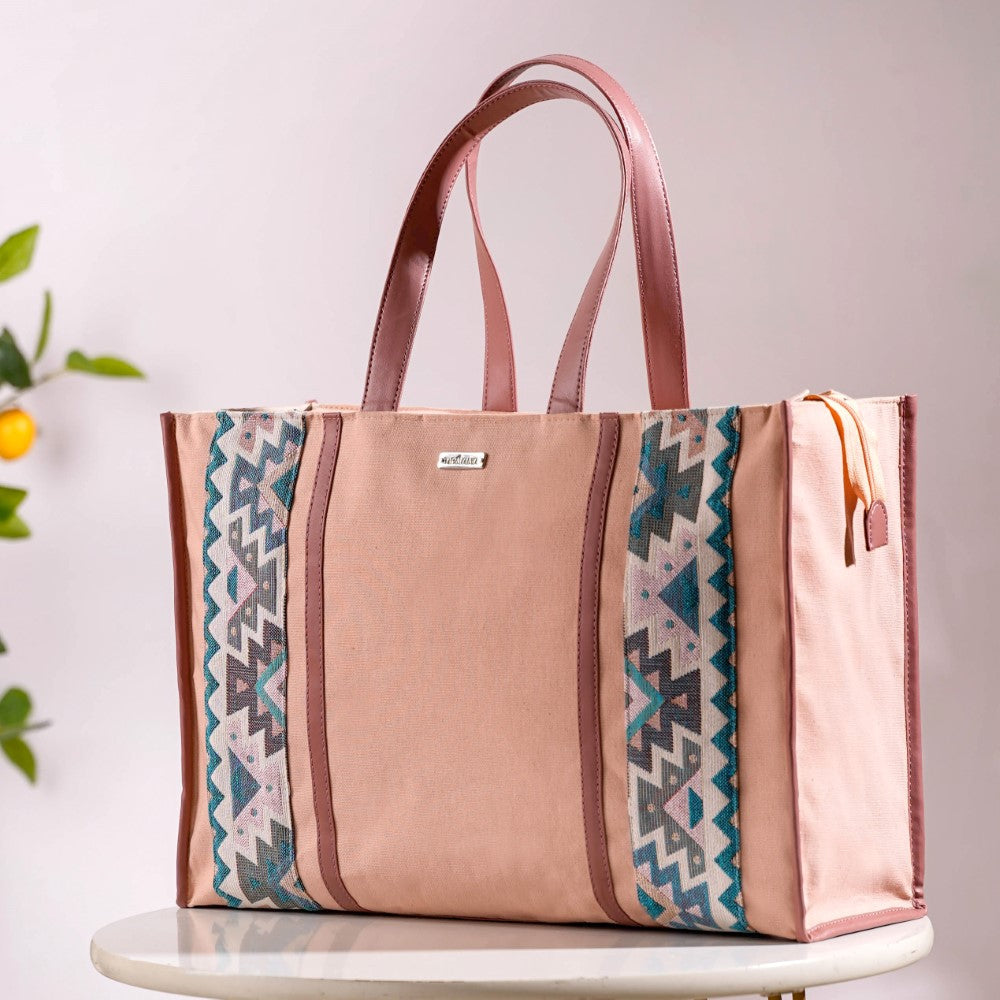 Boho Shopper Bag Pink Large 17 X 12 Inch Nestasia