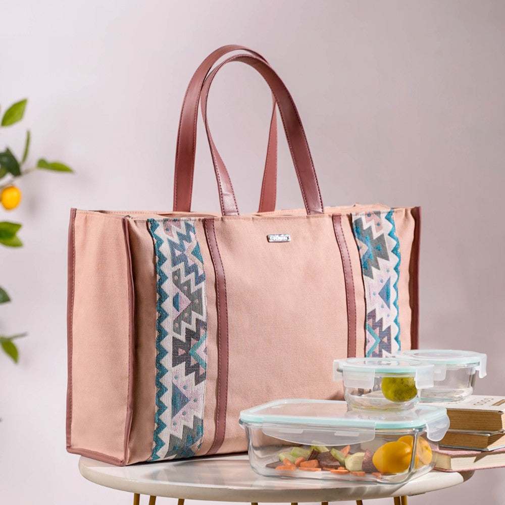 Boho Shopper Bag Pink Large 17 X 12 Inch Nestasia