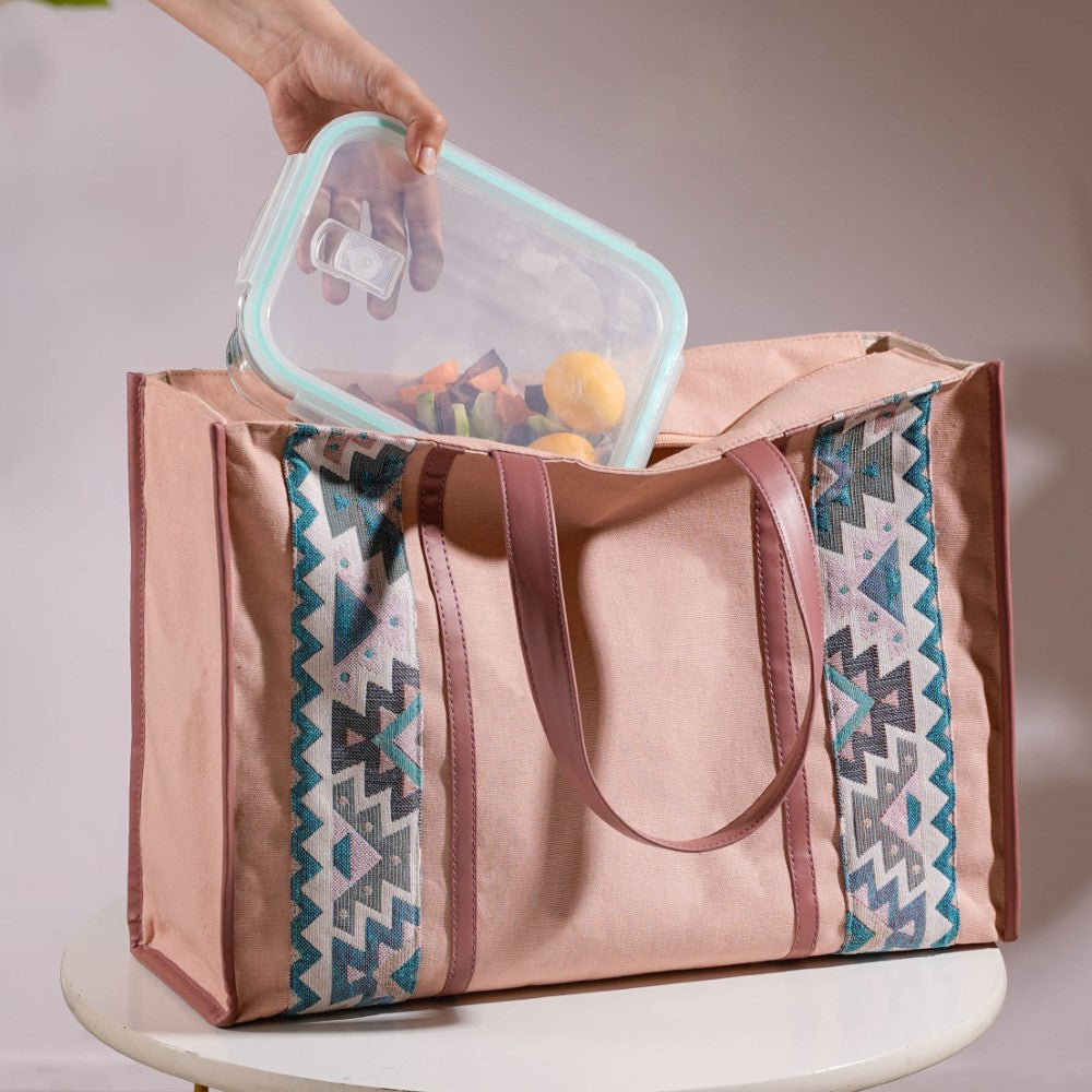 Boho Shopper Bag Pink Set Of 2 Nestasia