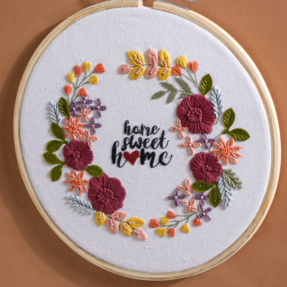Home Sweet Home Floral Hand Embroidered Hoop Wall Decor 10 Inch Nestasia
