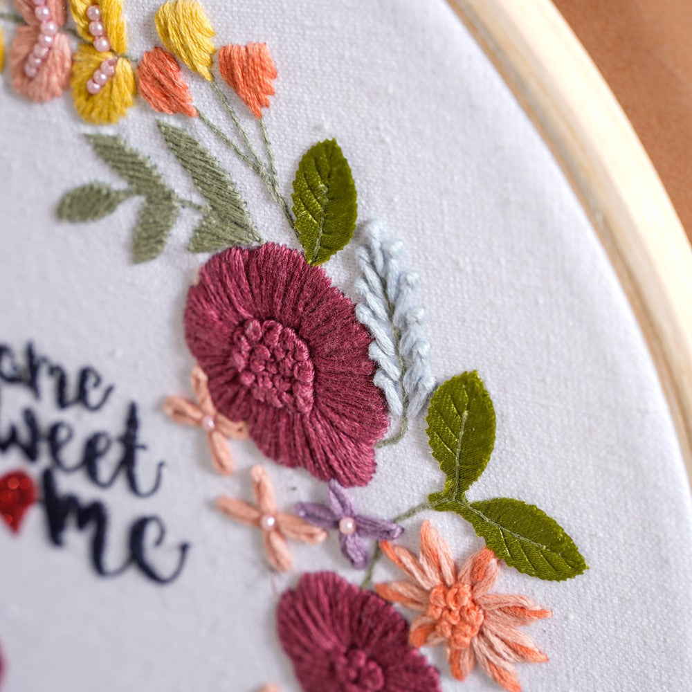 Home Sweet Home Floral Hand Embroidered Hoop Wall Decor 10 Inch Nestasia