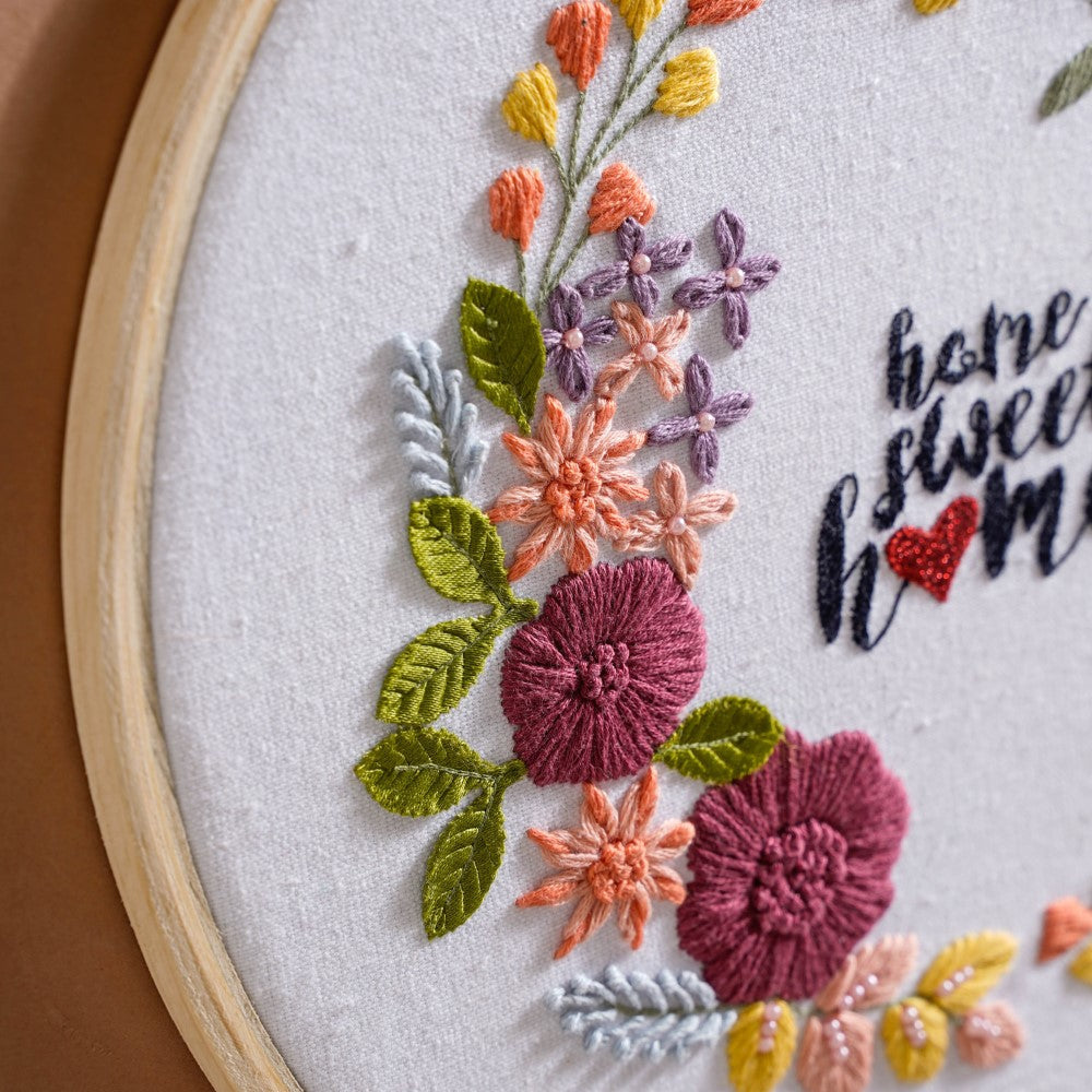 Home Sweet Home Floral Hand Embroidered Hoop Wall Decor 10 Inch Nestasia