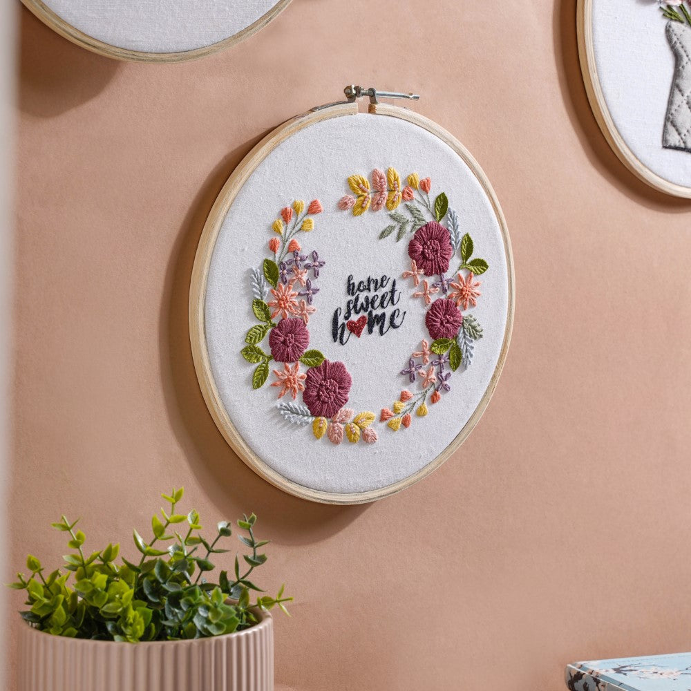 Home Sweet Home Floral Hand Embroidered Hoop Wall Decor 10 Inch Nestasia