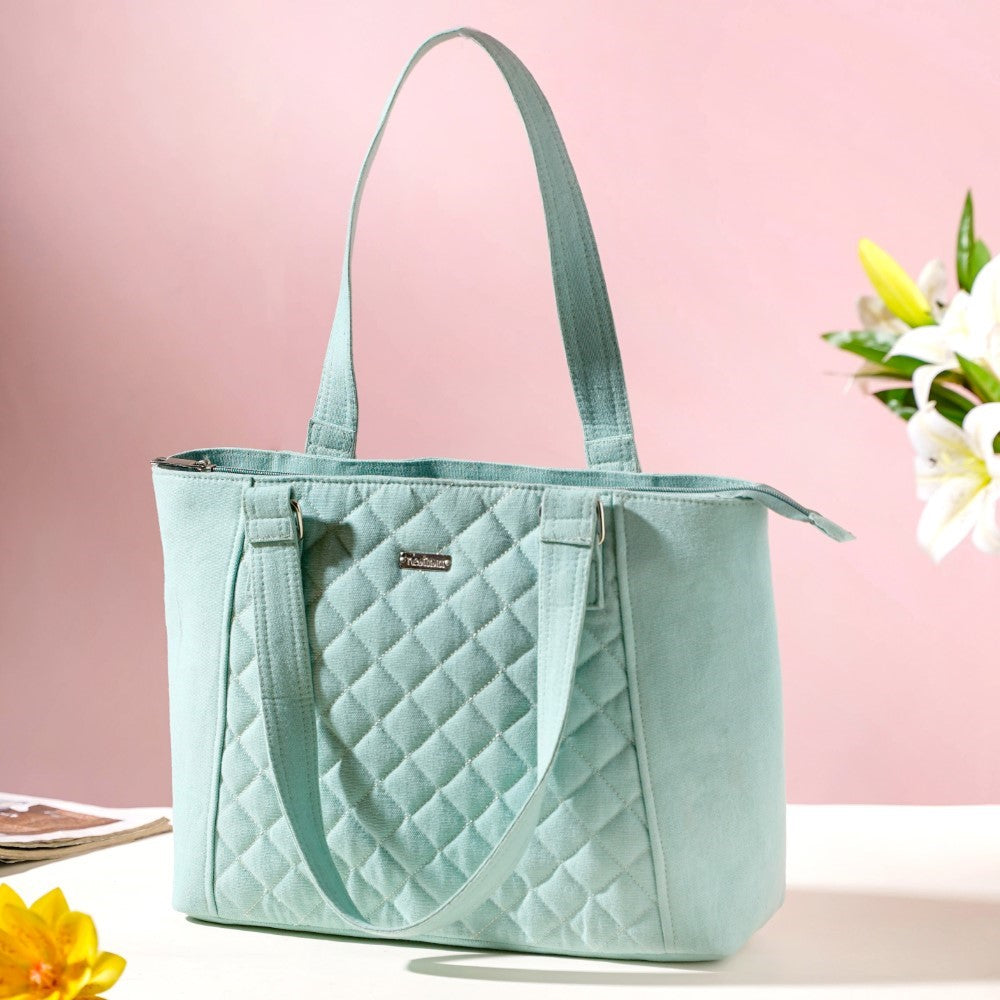 Mint Canvas Quilted Tote Bag Nestasia