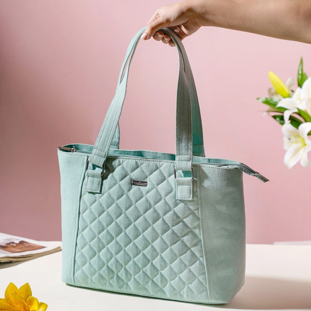 Mint Canvas Quilted Tote Bag Nestasia