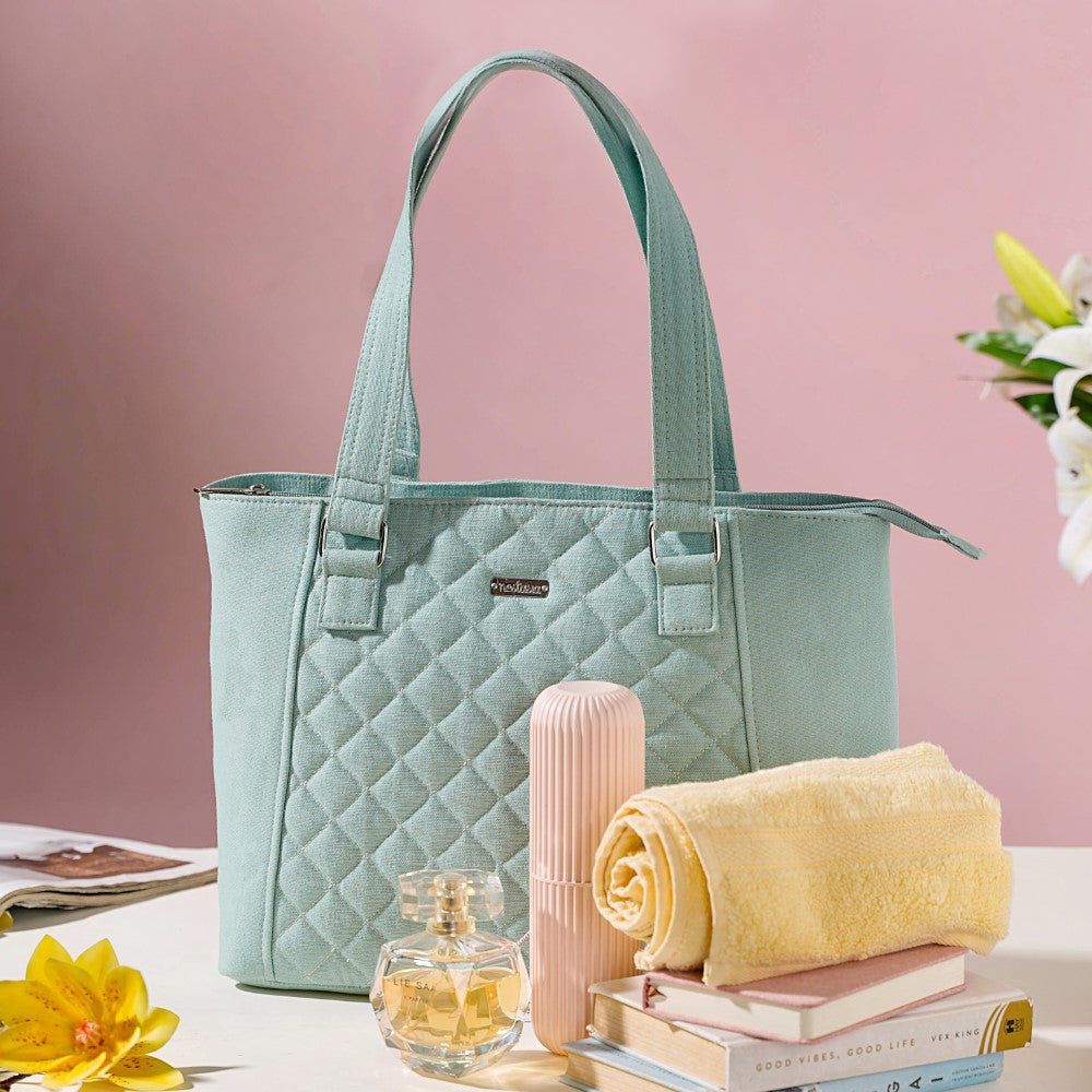 Mint Canvas Quilted Tote Bag Nestasia