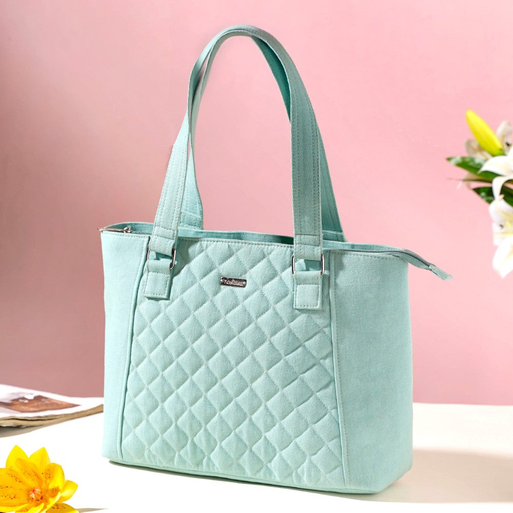 Mint Canvas Quilted Tote Bag Nestasia