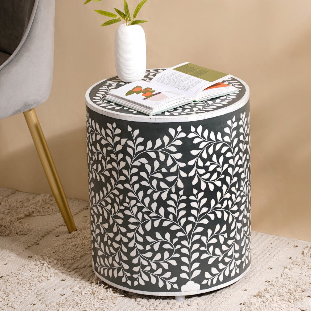 Leaf Inlay Design Side Table Nestasia