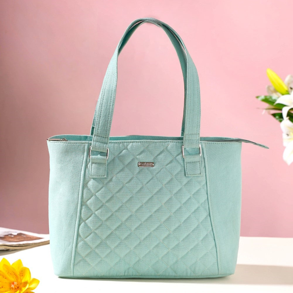Mint Canvas Quilted Tote Bag Nestasia