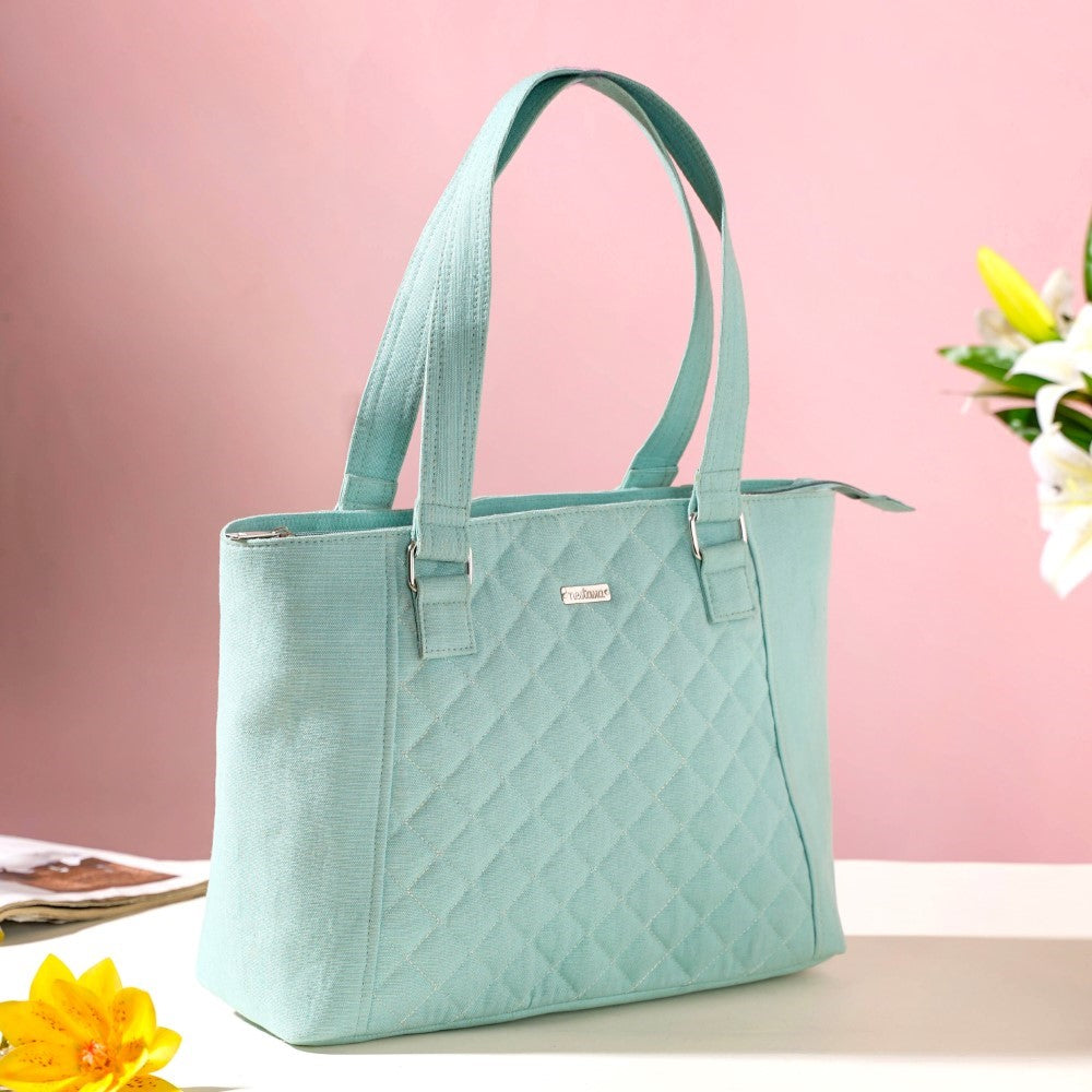 Mint Canvas Quilted Tote Bag Nestasia