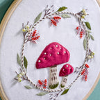 Red Mushrooms Hand Embroidered Hoop Wall Decor 10 Inch Nestasia