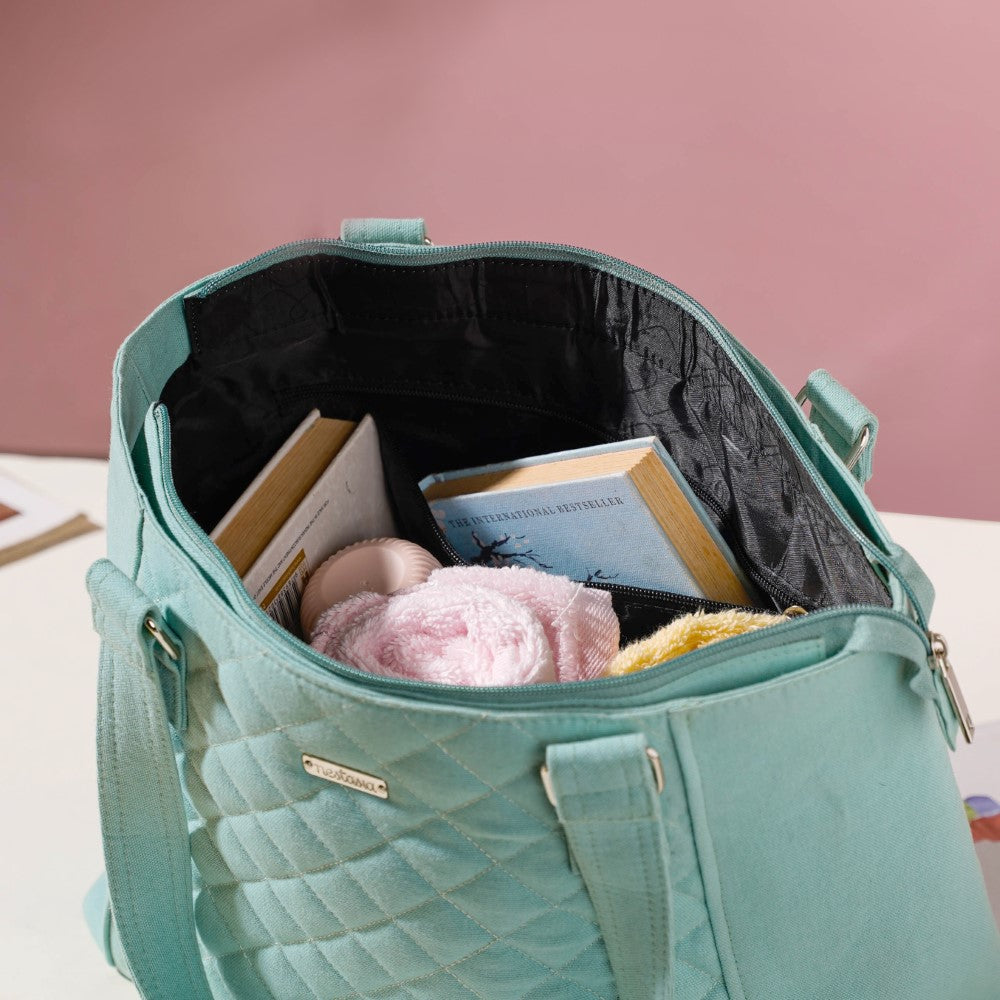 Mint Canvas Quilted Tote Bag Nestasia