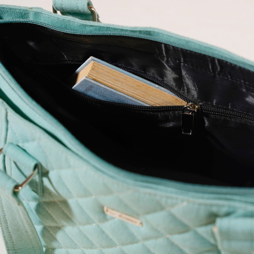 Mint Canvas Quilted Tote Bag Nestasia