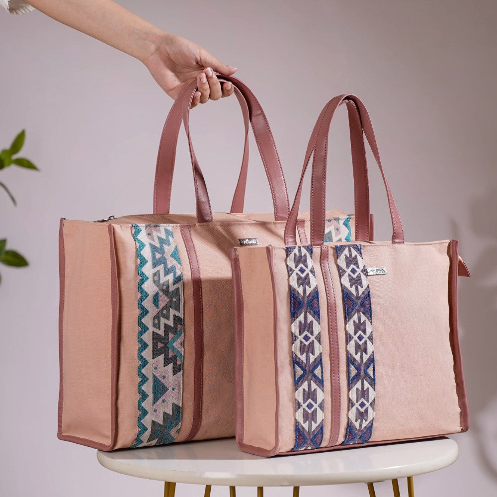 Boho Shopper Bag Pink Set Of 2 Nestasia