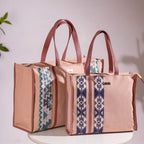 Boho Shopper Bag Pink Set Of 2 Nestasia