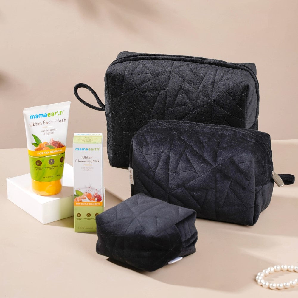 Sleek Black Skin Care Essentials Gift Hamper Set Of 3 Nestasia