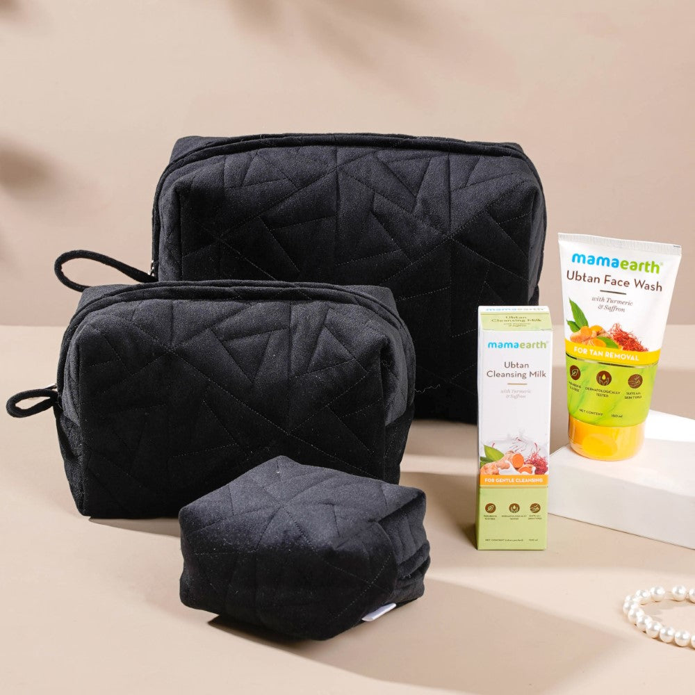 Sleek Black Skin Care Essentials Gift Hamper Set Of 3 Nestasia