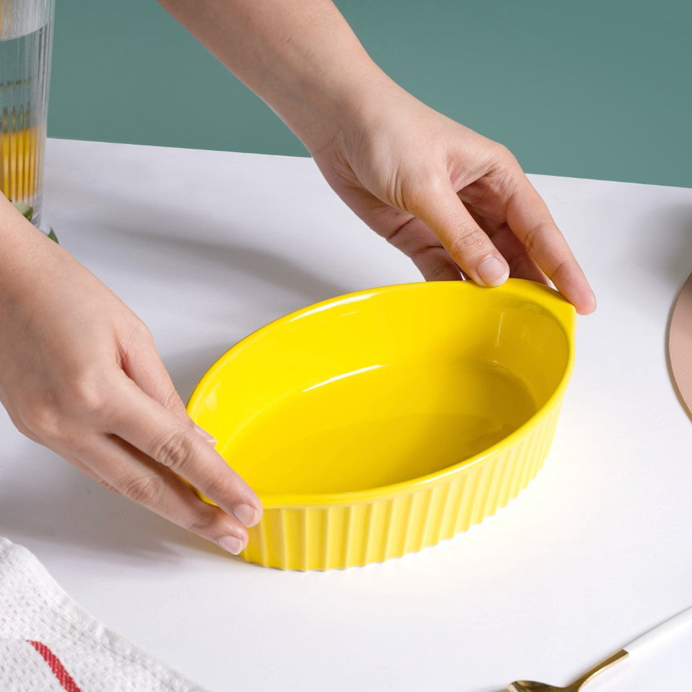 Oval Microwave Baking Pan Yellow 8.5 Inch Nestasia