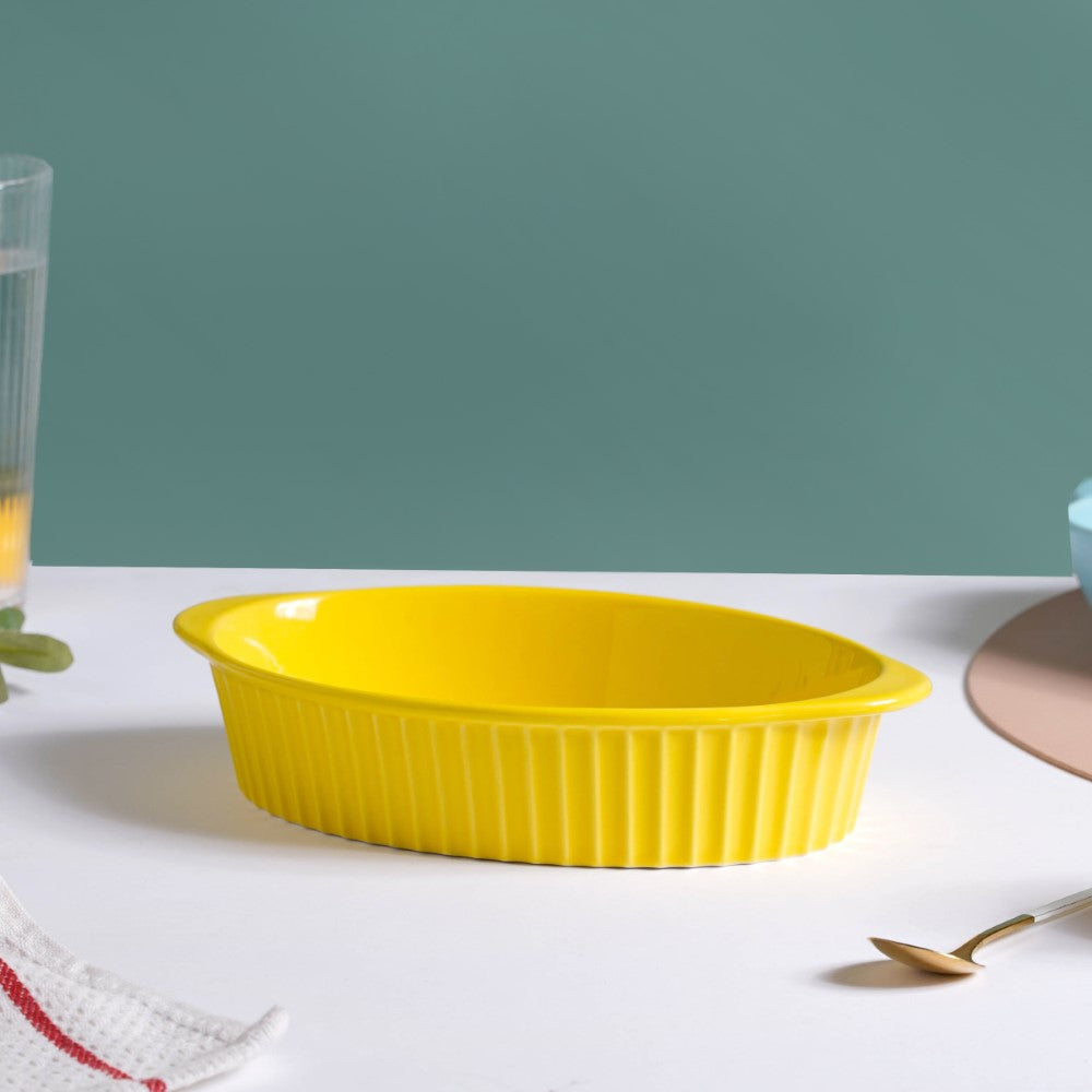 Oval Microwave Baking Pan Yellow 8.5 Inch Nestasia