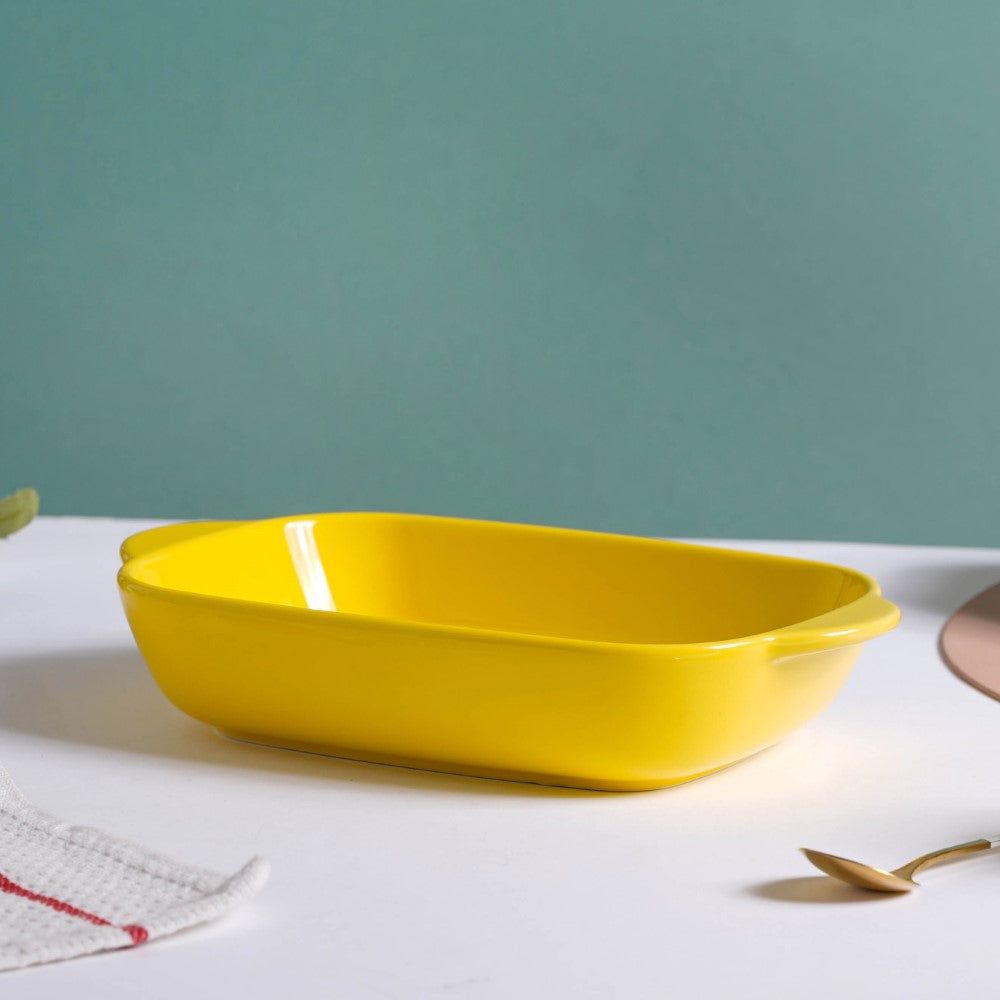 Microwave Oven Baking Dish Yellow 8.5 Inch Nestasia
