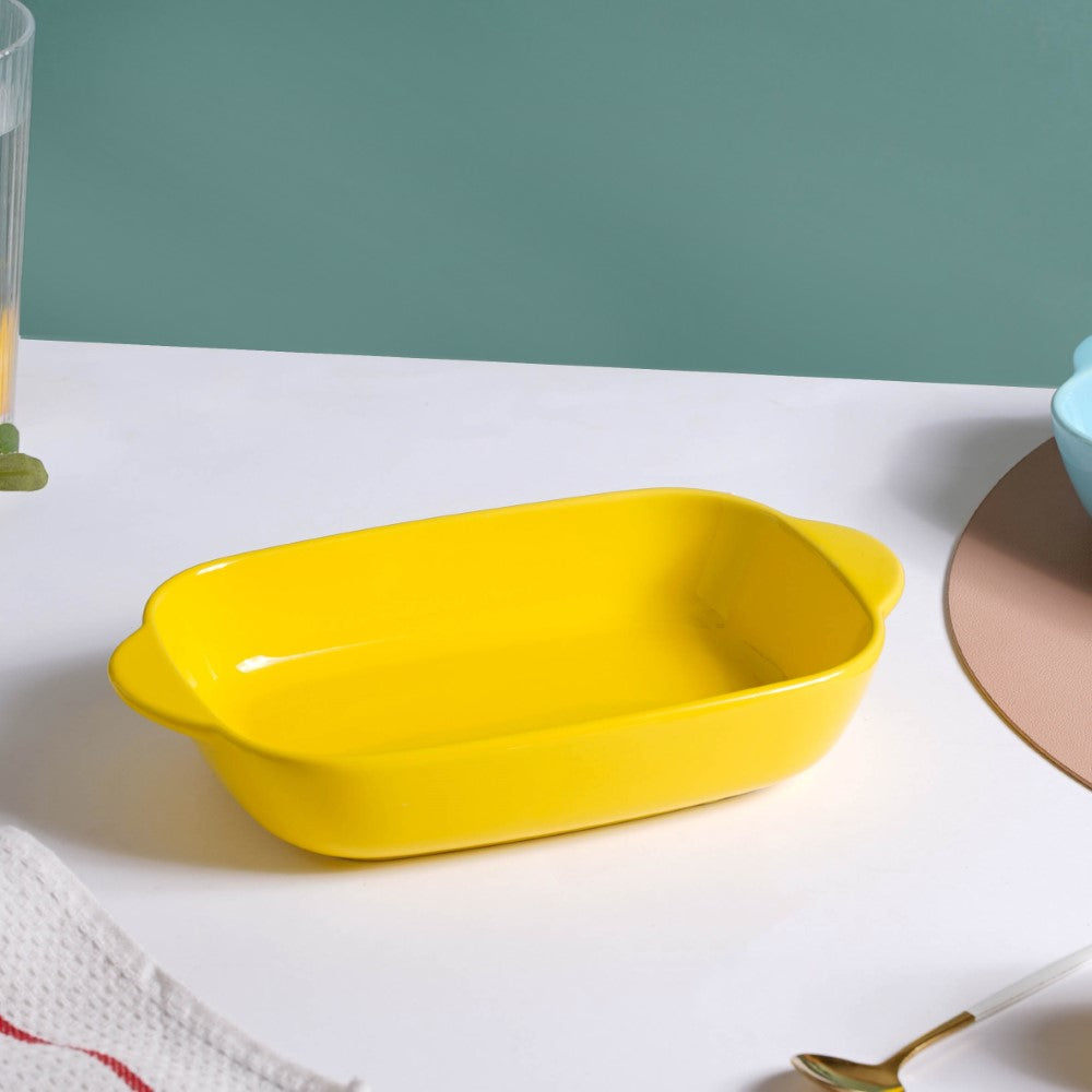 Microwave Oven Baking Dish Yellow 8.5 Inch Nestasia