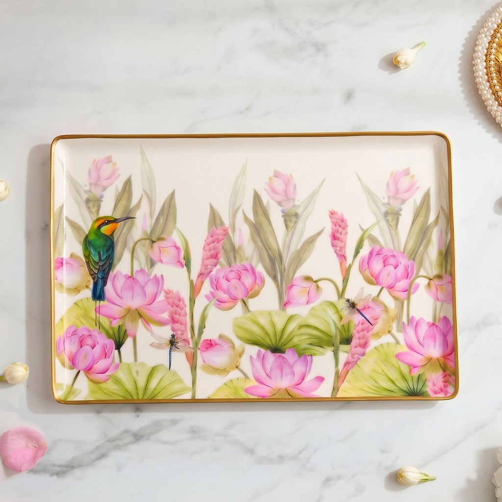 Lotus Garden Serving Tray In Gift Box Nestasia